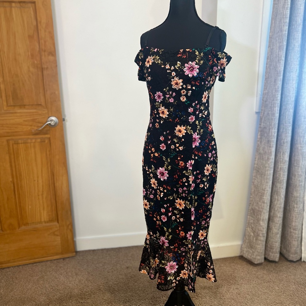 Guess Black Floral Midi Dress
